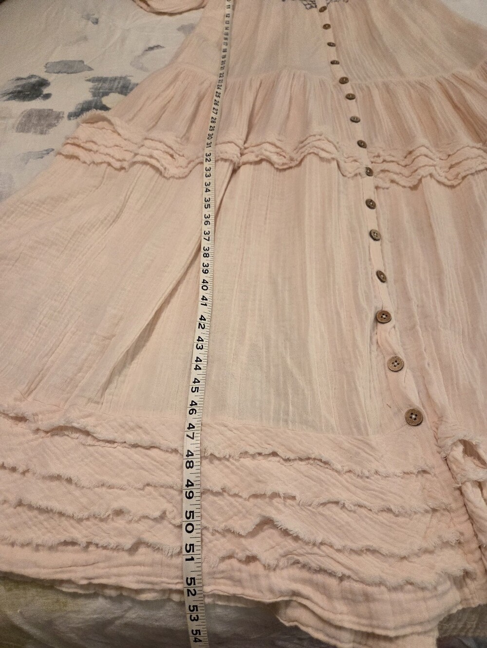FREE PEOPLE Sunday Stroll Light Pink Smocked Embroidered Tiered Gauzy Maxi Dress - Picture 10 of 16